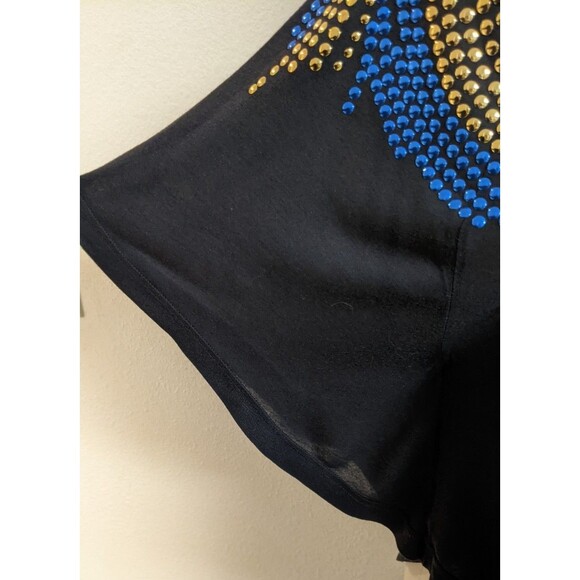 FREE PEOPLE Y2K Blue/Gold Studded Black Circular T-Shirt Top Small - Picture 7 of 10